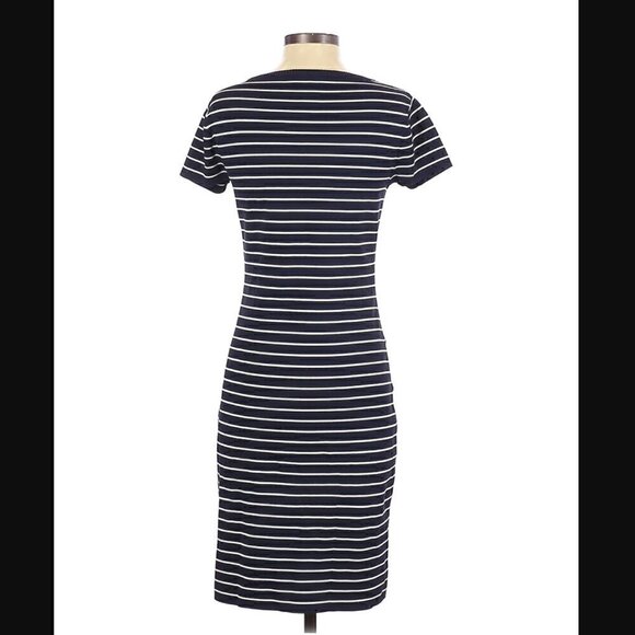 Carmen Marc Valvo Dress S Heavy Thick Knit Midi Striped Zipper Career Party - Picture 4 of 8